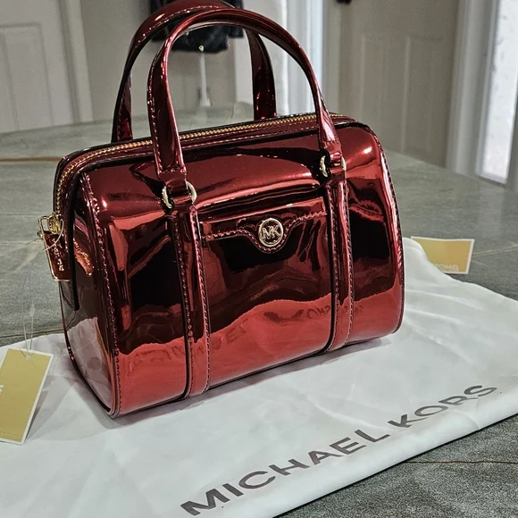 Michael Kors Mini Mirror Finish Red Satchel/ Crossbody NWT - Picture 5 of 13